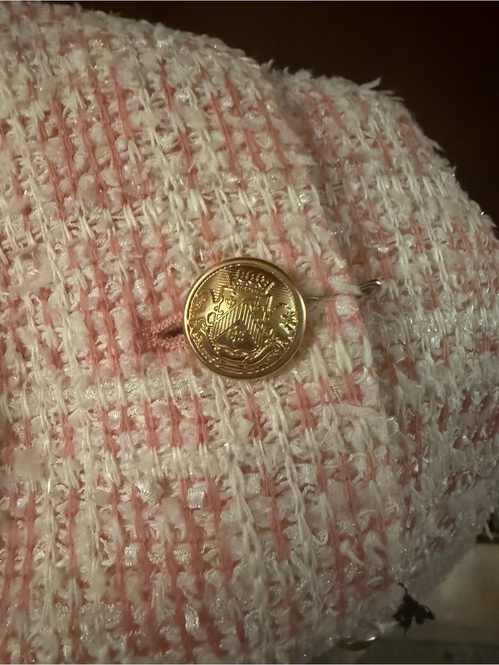 Express Pink Tweed Collarless Blazer with Gold Buttons - Picture 5 of 5